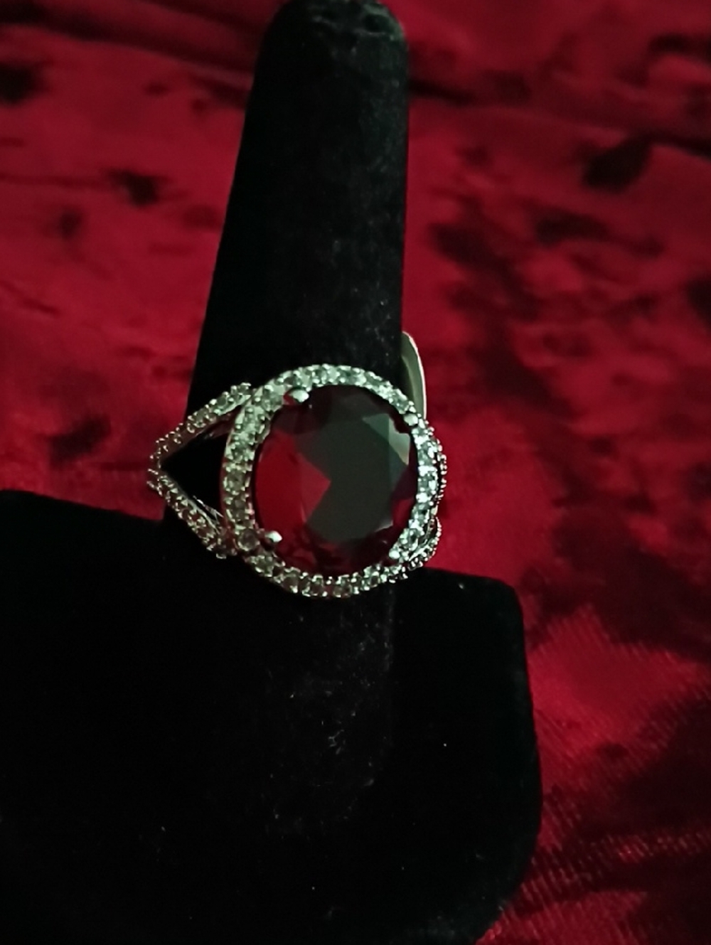 Large 18ct Rhodolite And Cz Cocktail Ring Size 10💝🫢